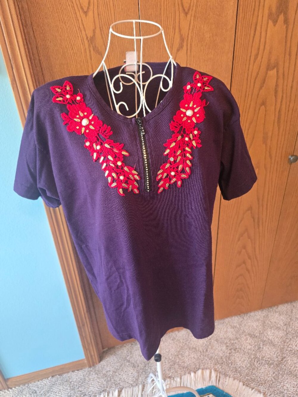 Vintage Cactus California Cotton Ladies SZ L Top w/ Rhinestone Zipper & applique